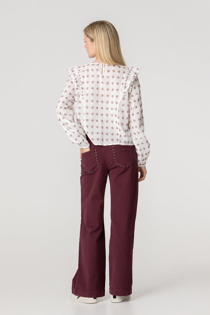 EMBROIDERED BLOUSE WITH RUFFLES
