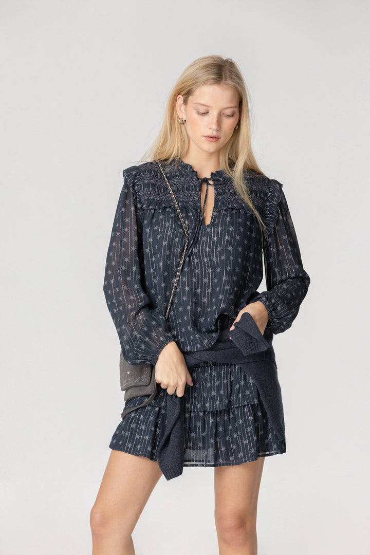 PRINTED BLOUSE WITH GATHERINGS