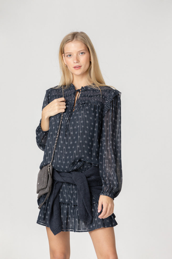 PRINTED BLOUSE WITH GATHERINGS