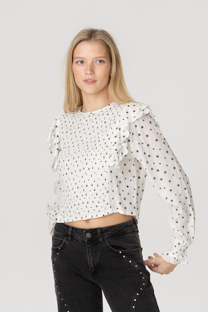RUFFLED GATHERED BLOUSE