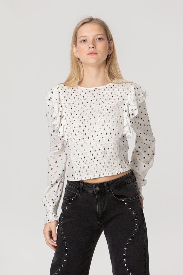 RUFFLED GATHERED BLOUSE