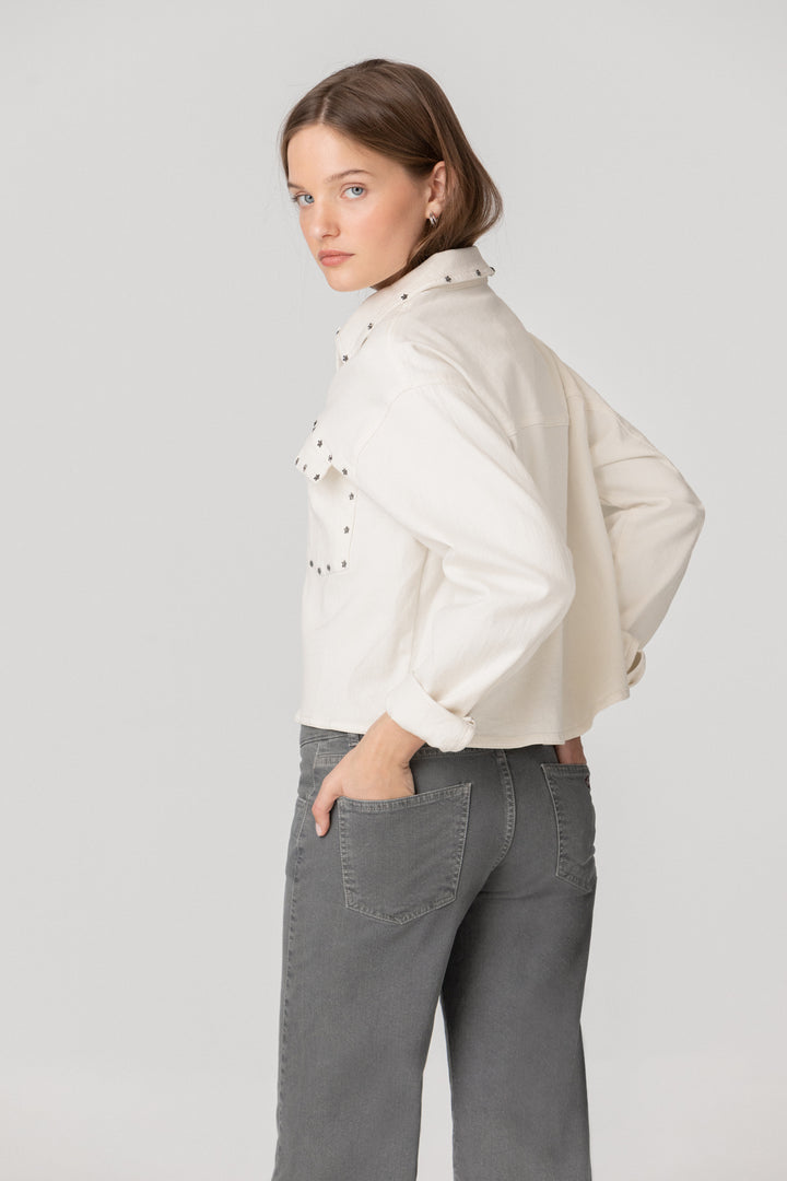 DENIM JACKET WITH STUDS AND STARS