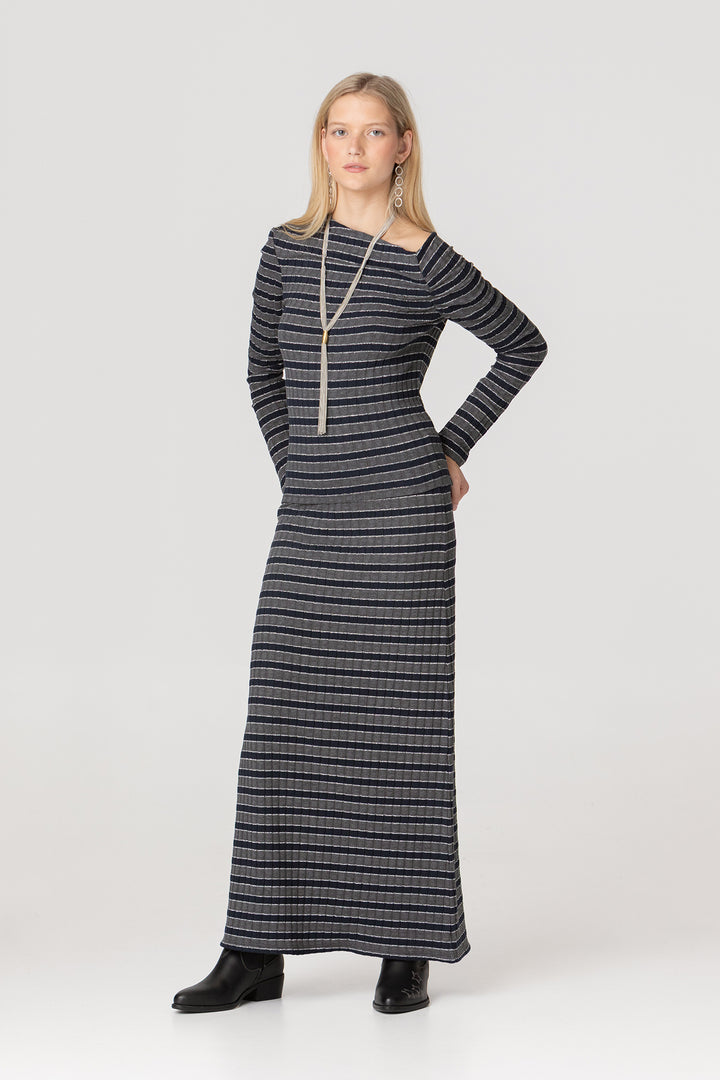 FALDA MIDI RAYAS LUREX