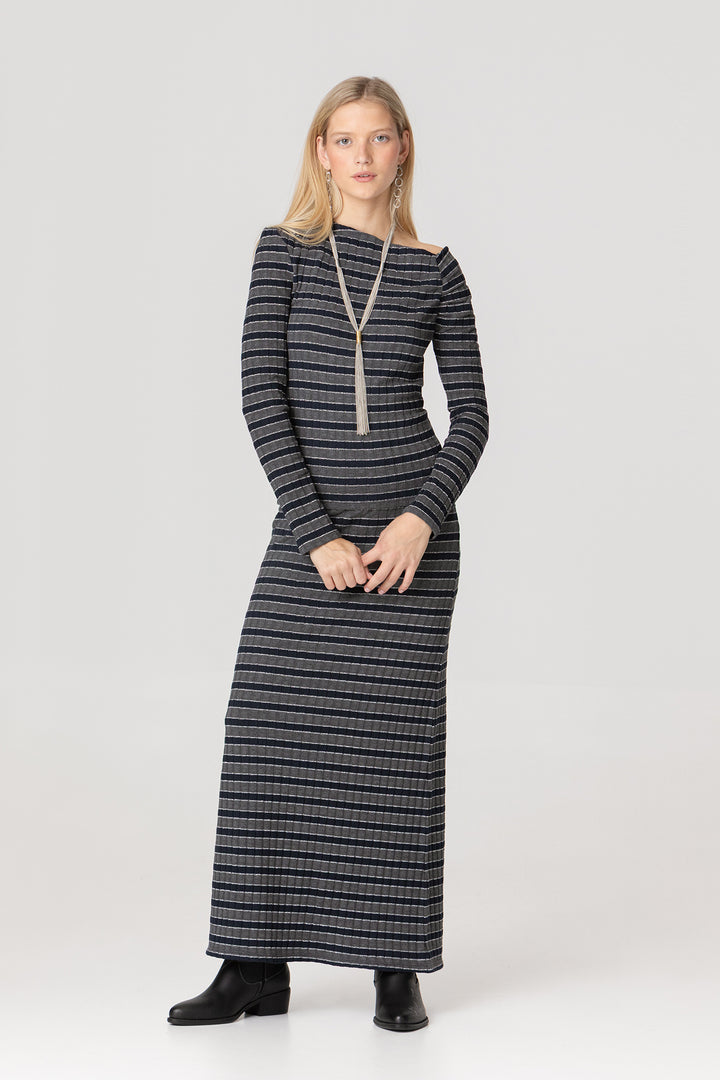 FALDA MIDI RAYAS LUREX