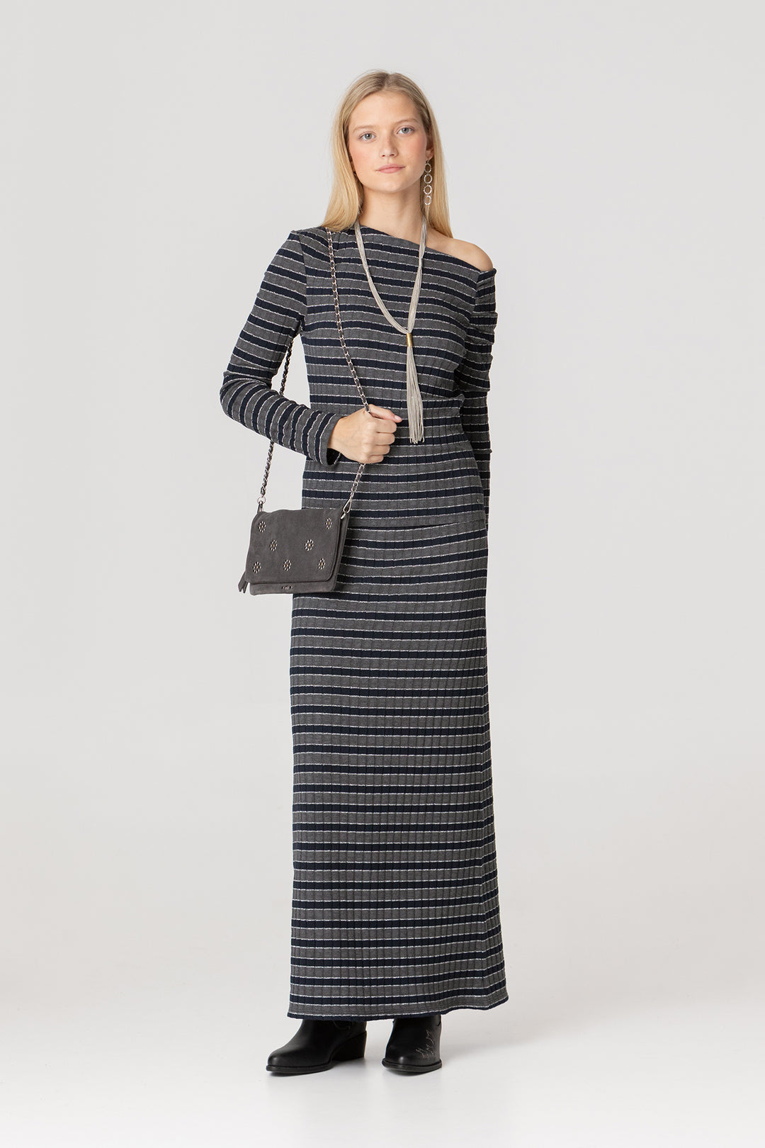 FALDA MIDI RAYAS LUREX