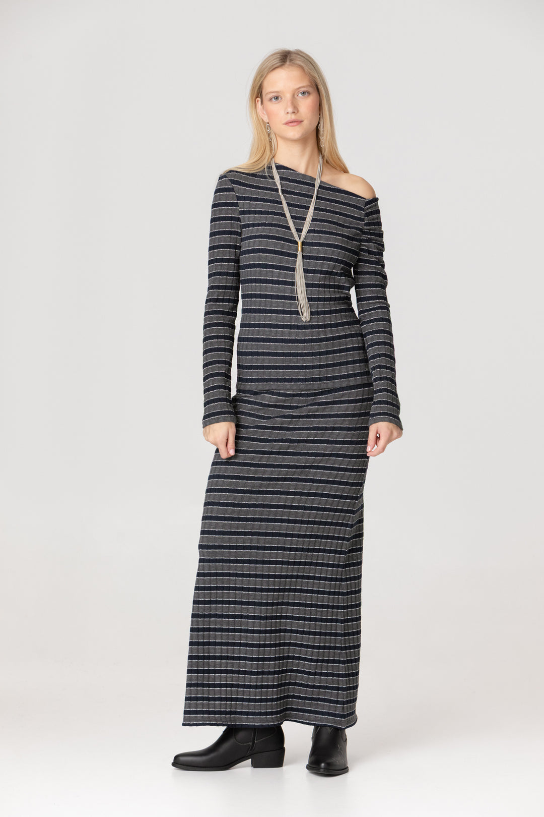 FALDA MIDI RAYAS LUREX