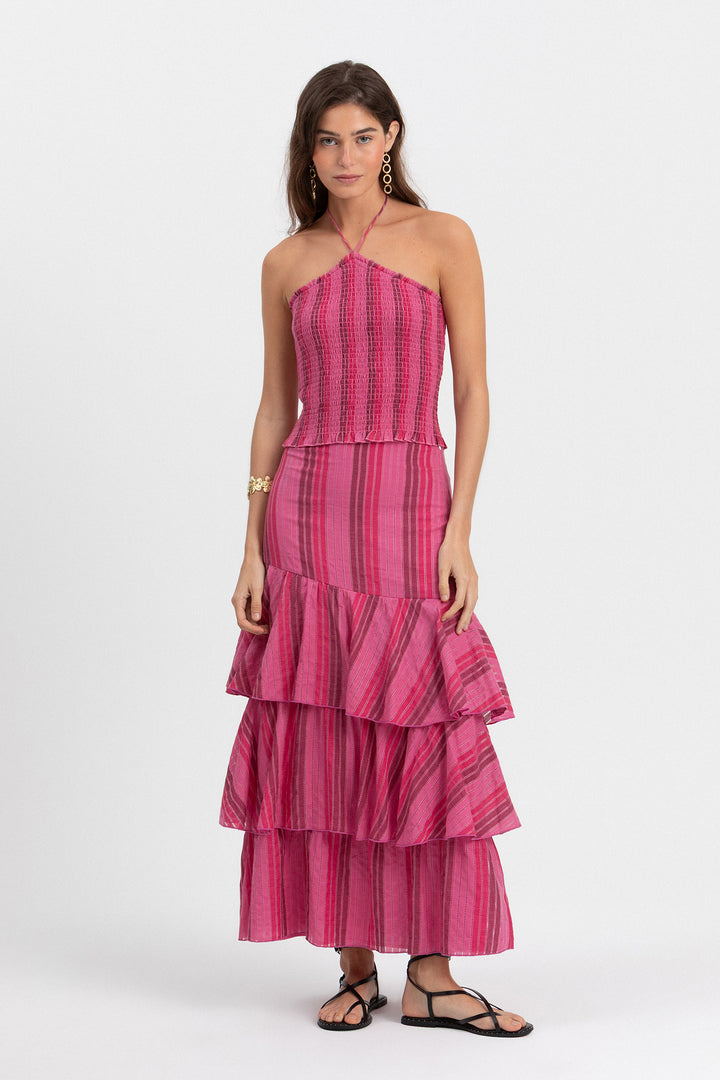 FALDA MIDI VOLANTES RAYAS