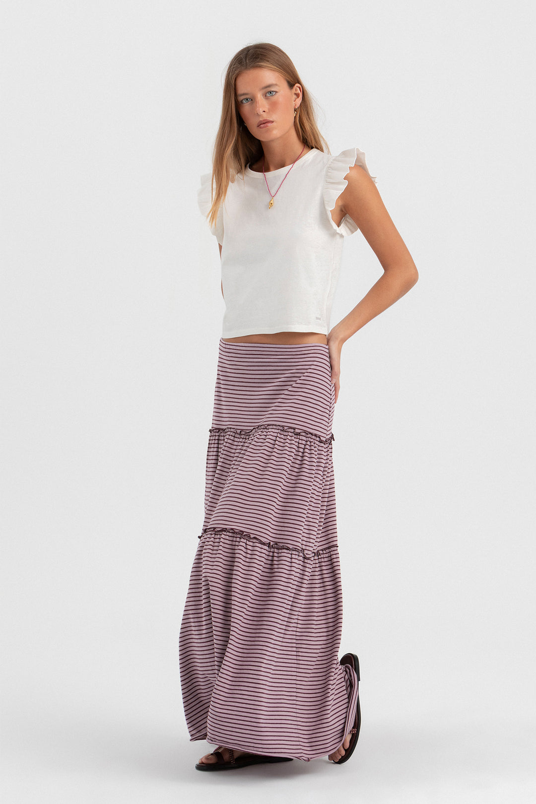 FALDA RAYAS VOLANTE FRUNCIDO