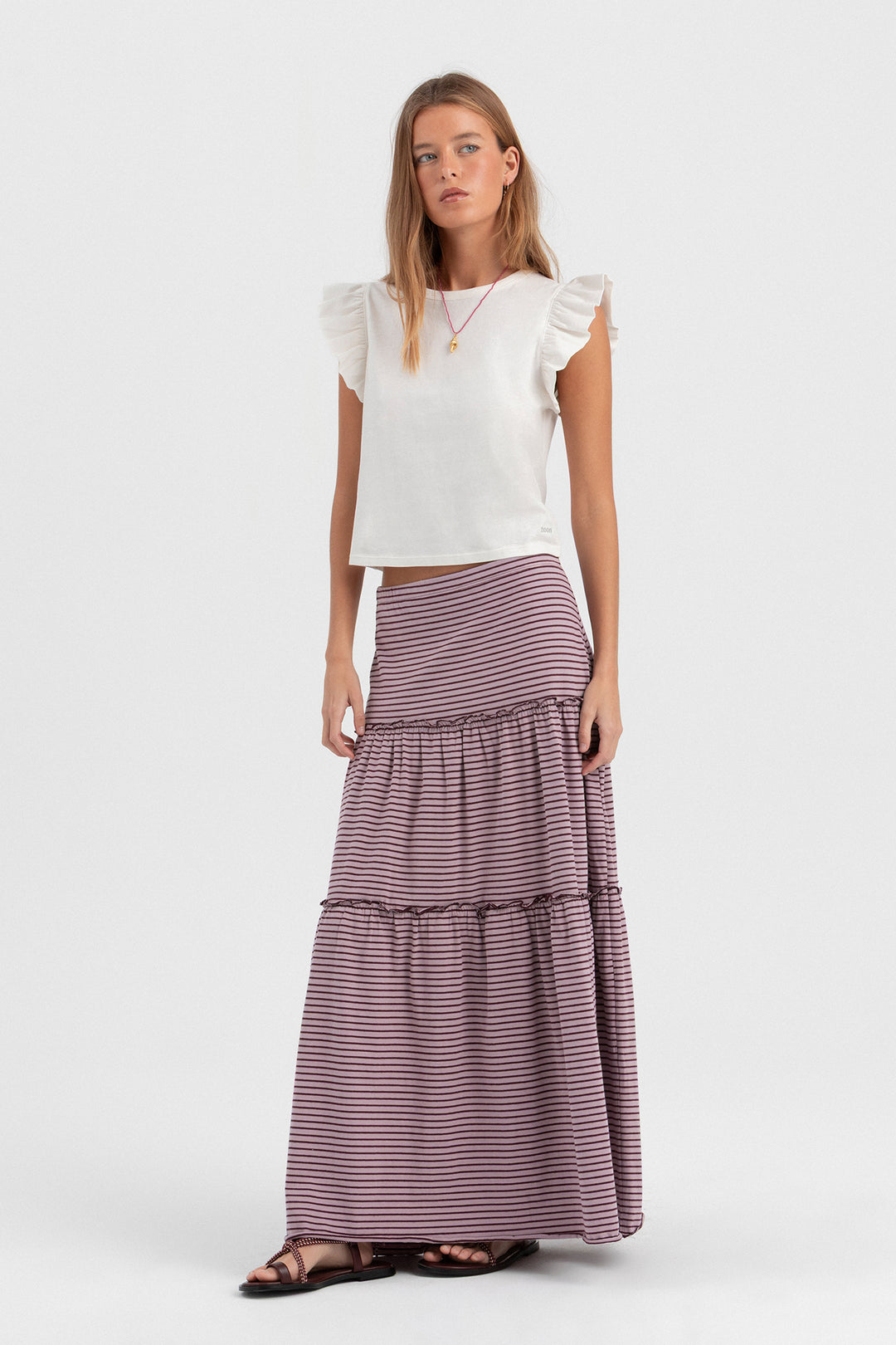 FALDA RAYAS VOLANTE FRUNCIDO