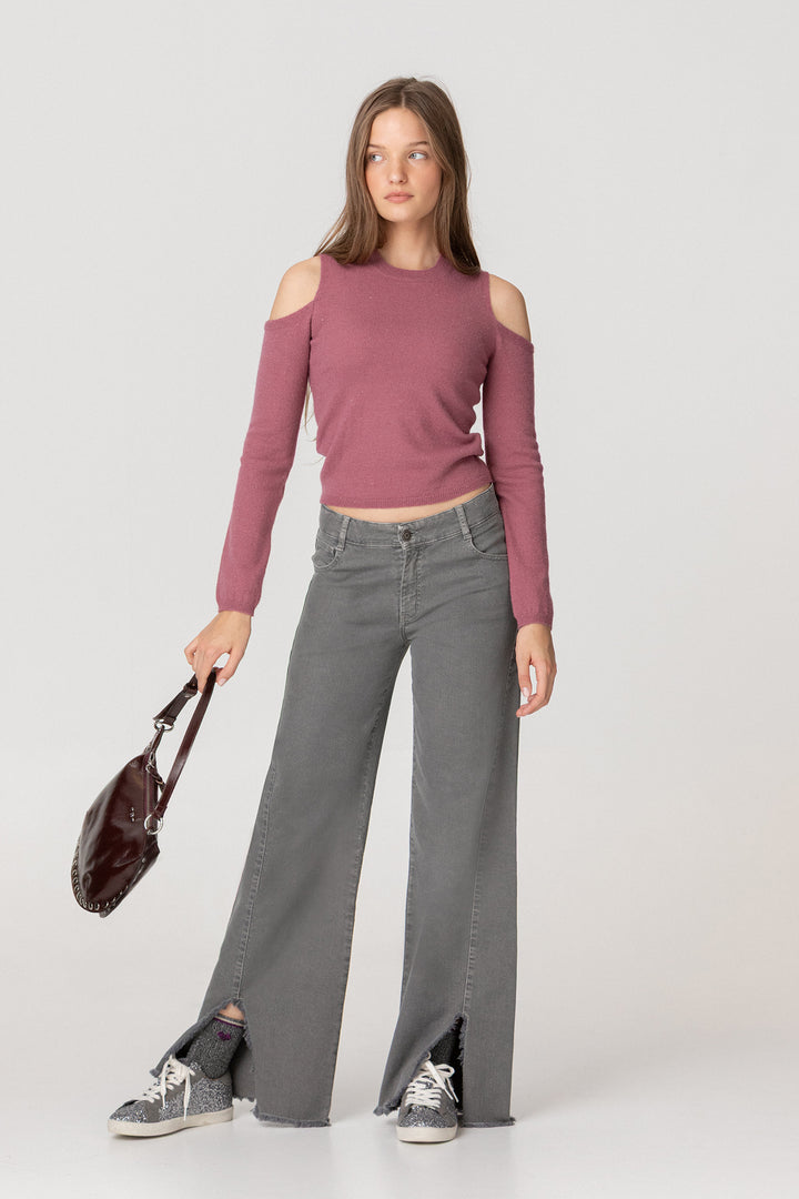 CALÇAS DE ganga DE PERNA LARGA COM BARRA DESFIADA