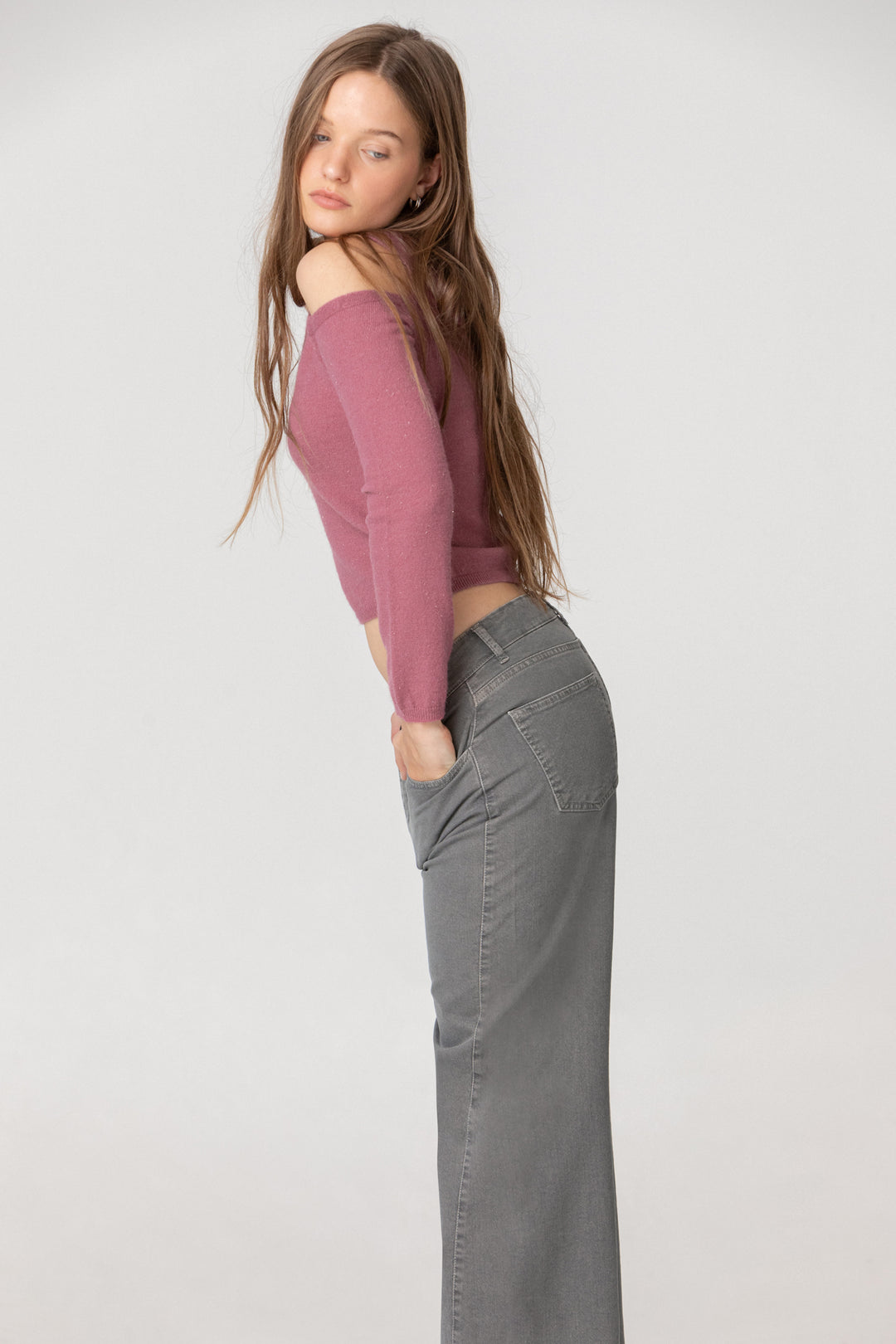 CALÇAS DE ganga DE PERNA LARGA COM BARRA DESFIADA