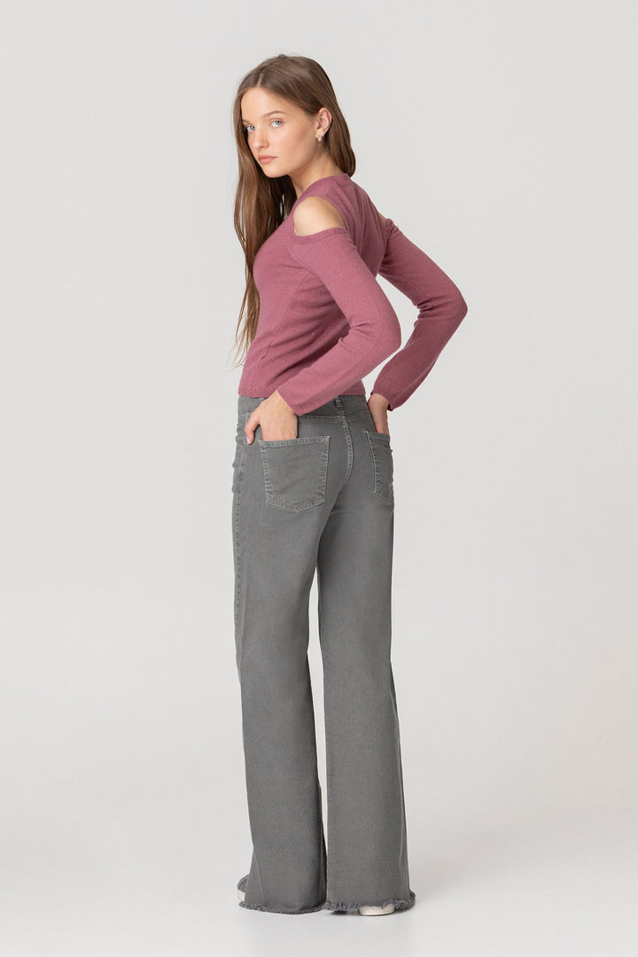 CALÇAS DE ganga DE PERNA LARGA COM BARRA DESFIADA