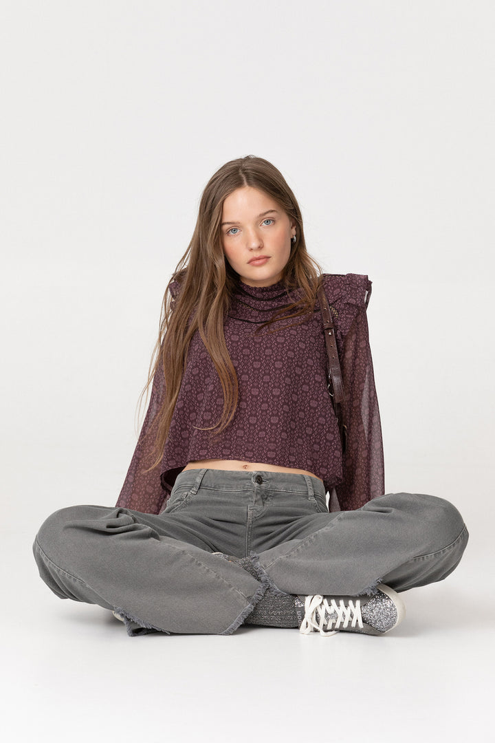 CALÇAS DE ganga DE PERNA LARGA COM BARRA DESFIADA