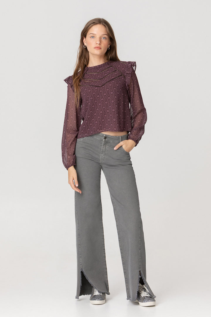 CALÇAS DE ganga DE PERNA LARGA COM BARRA DESFIADA