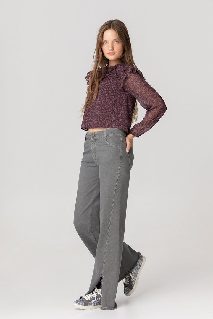 CALÇAS DE ganga DE PERNA LARGA COM BARRA DESFIADA