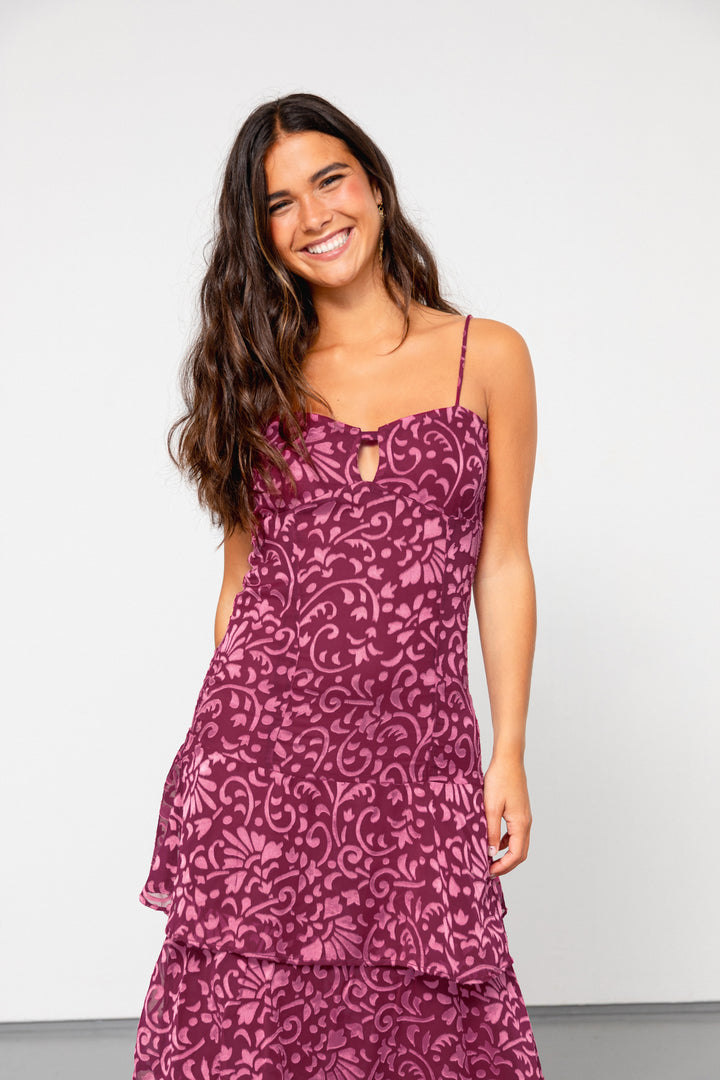 MERCEDES RUFFLED MIDI DRESS