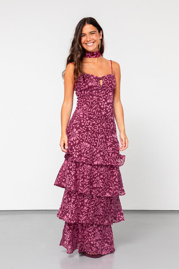 MERCEDES RUFFLED MIDI DRESS