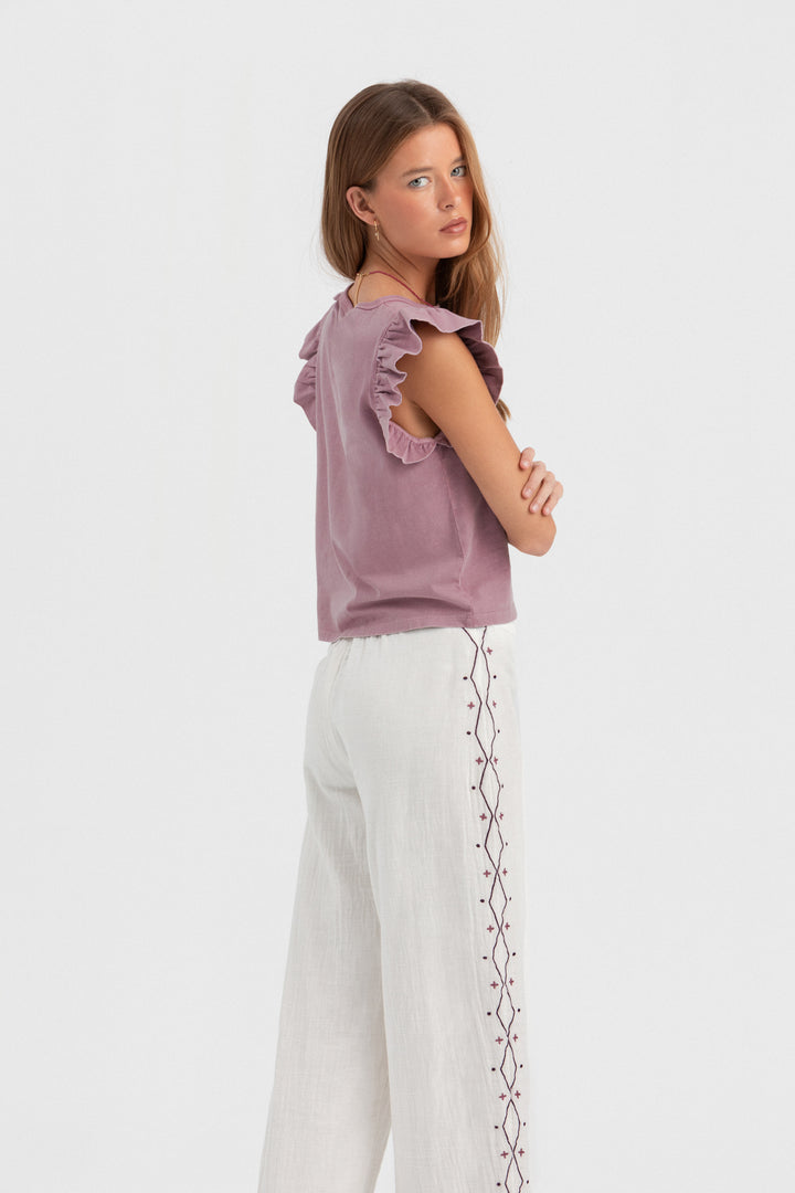 PANTALON FLORES BORDADAS