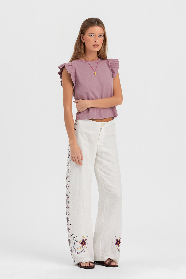 PANTALON FLORES BORDADAS