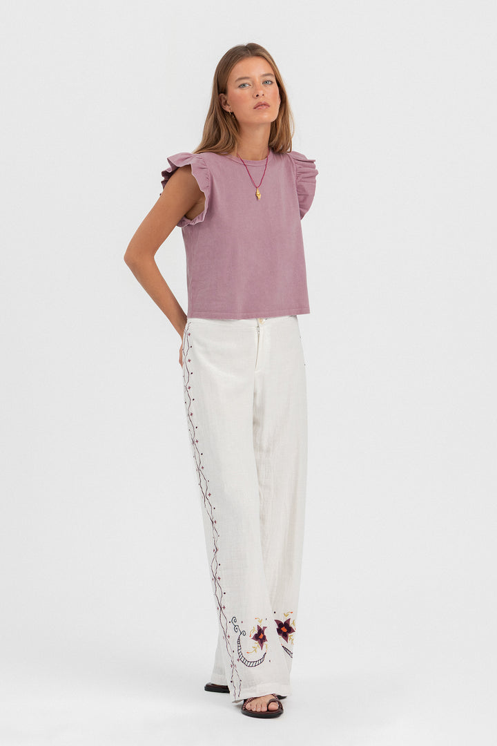 PANTALON FLORES BORDADAS