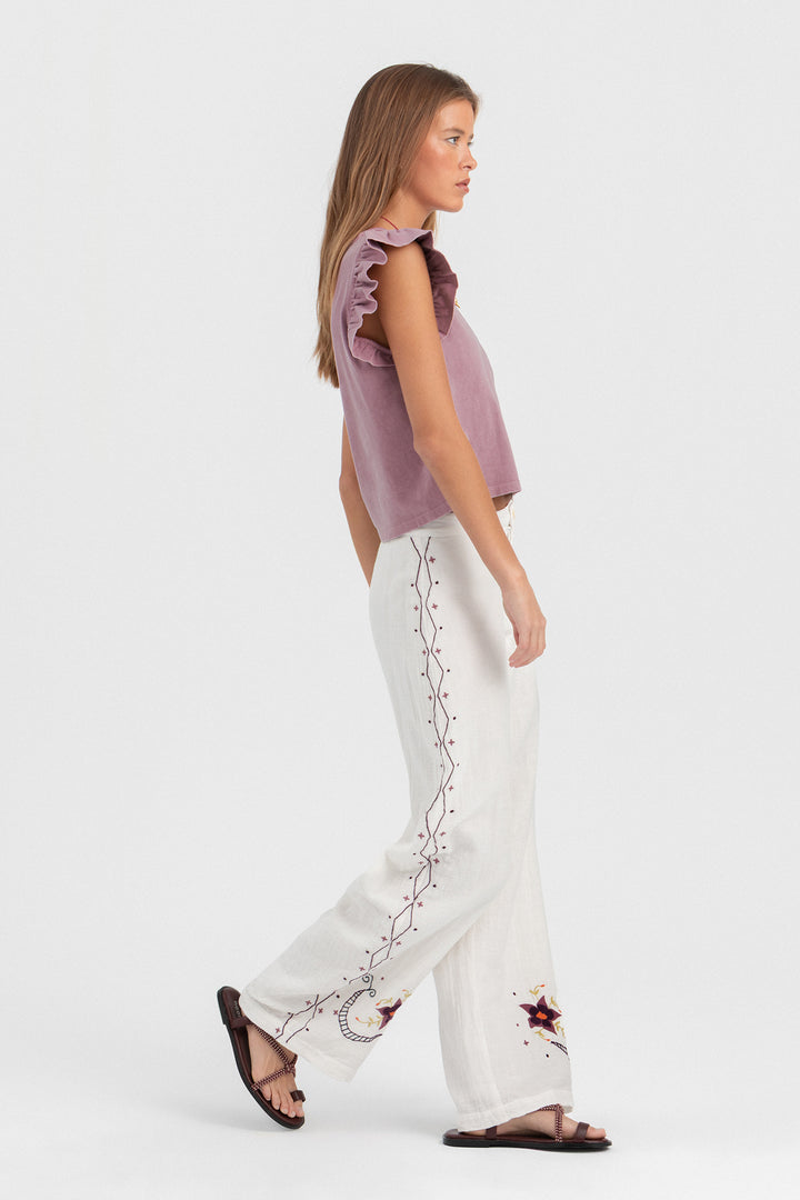PANTALON FLORES BORDADAS