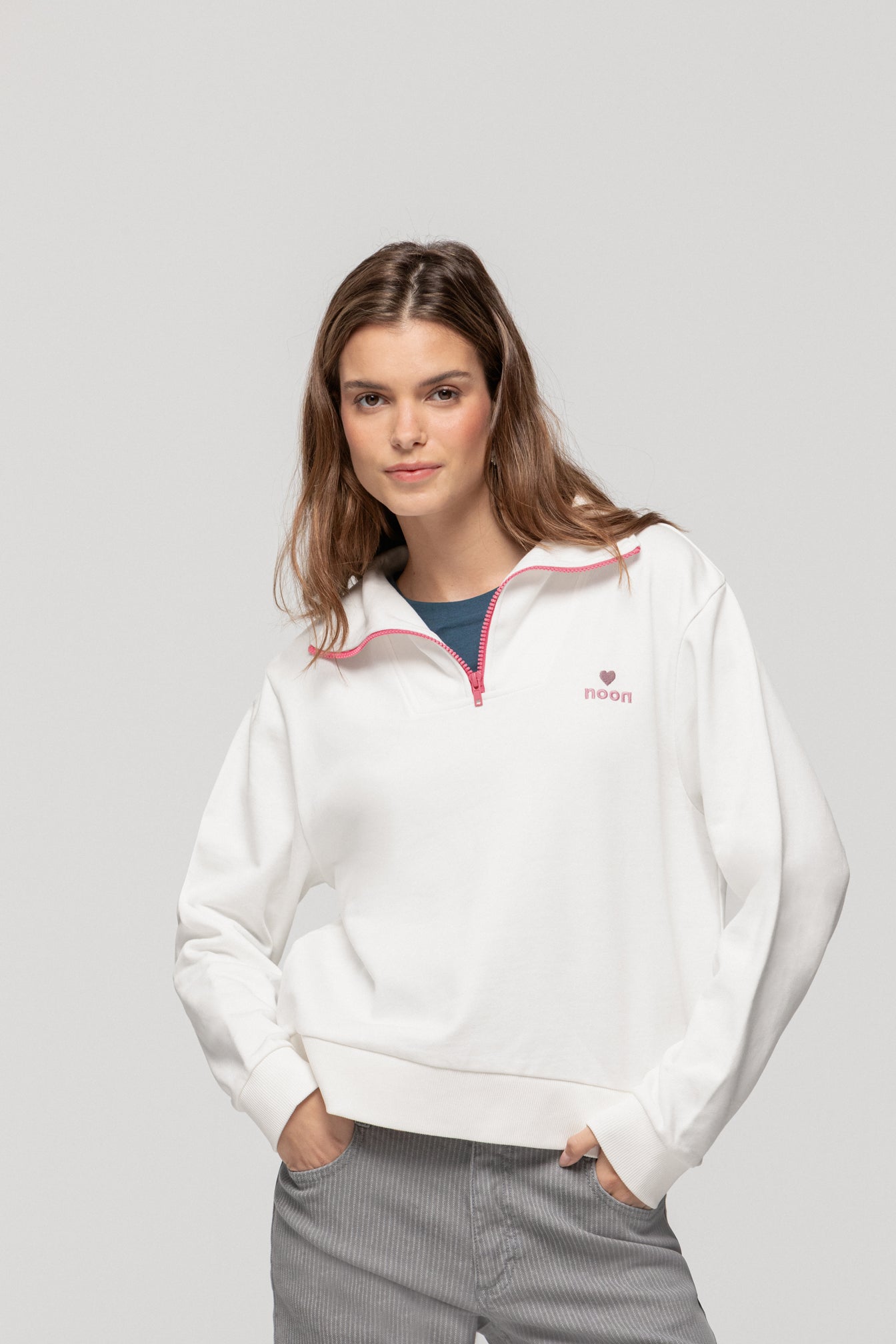 POLO ZIP SWEATSHIRT | White Polo Sweatshirt | Noon Spain