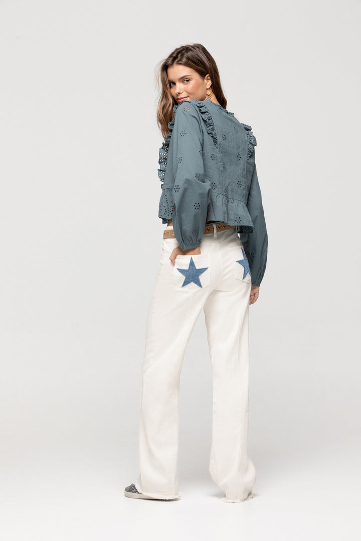 TOP OPENWORK RUFFLES