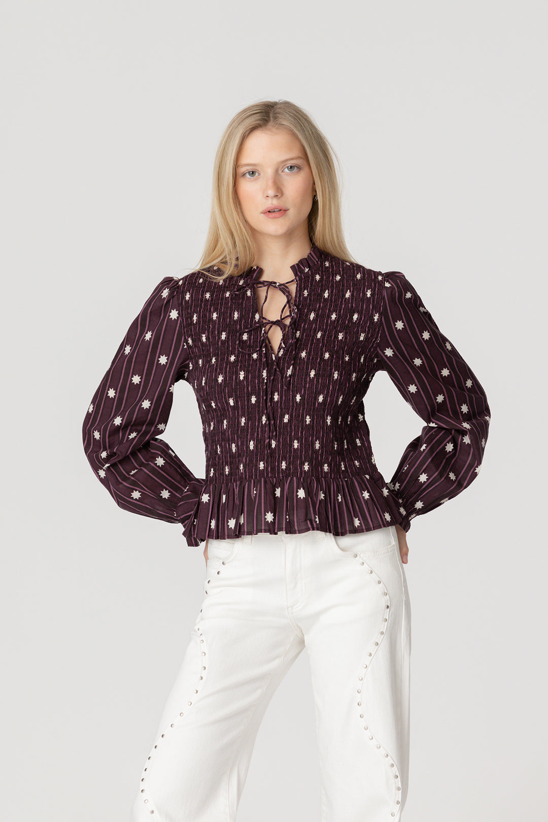 RUFFED PRINTED TOP
