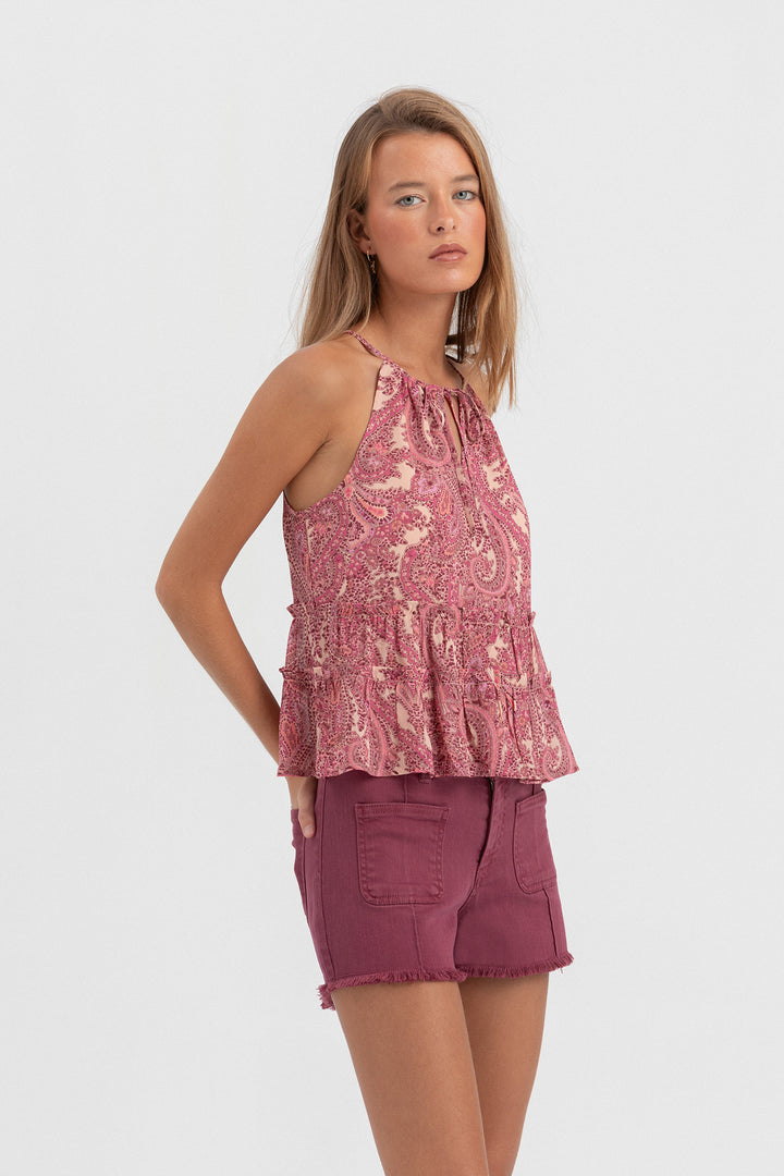 TOP HALTER ESTAMPADO VOLANTES