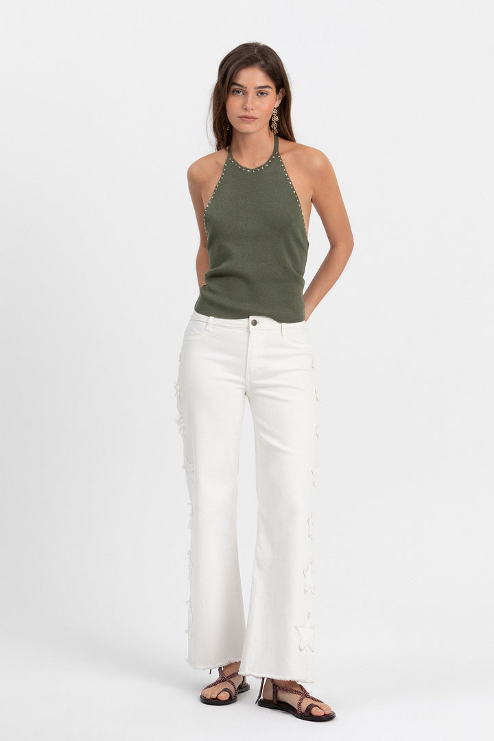 LUREX HALTER TOP WITH STUDS