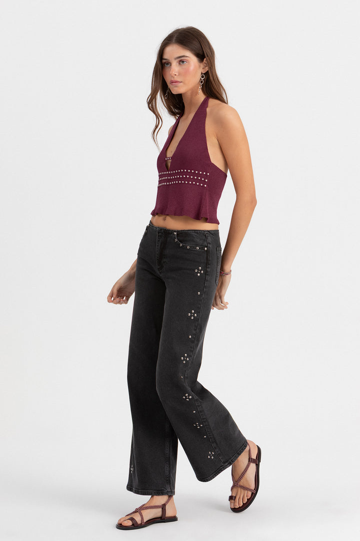 CALÇAS DE ganga COM TACHAS SEM CÓS