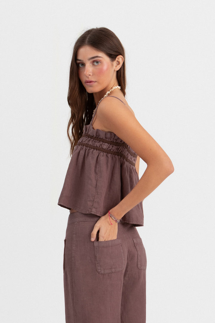 TOP LINO FRUNCIDO CONTRASTE