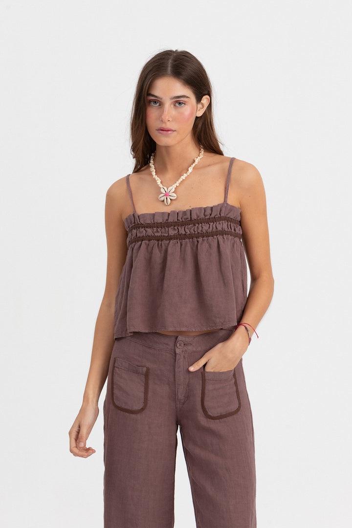 TOP LINO FRUNCIDO CONTRASTE