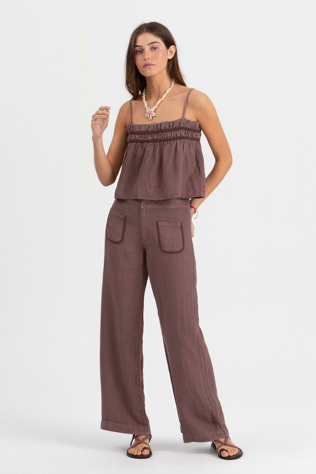 TOP LINO FRUNCIDO CONTRASTE