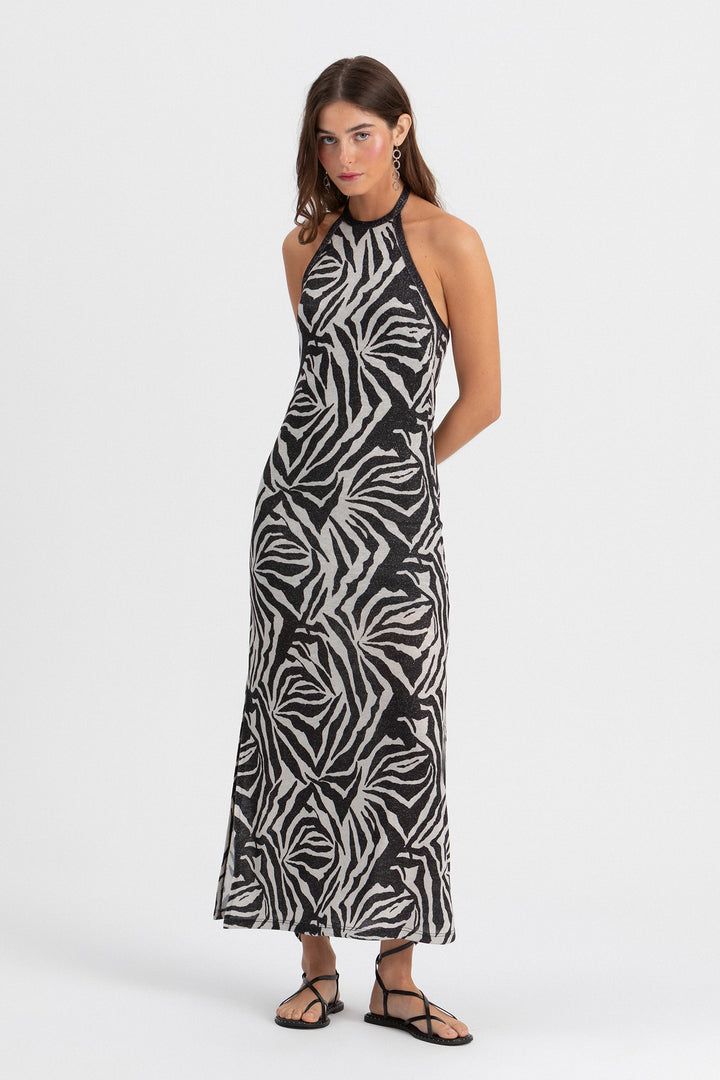 VESTIDO HALTER PRINT LUREX