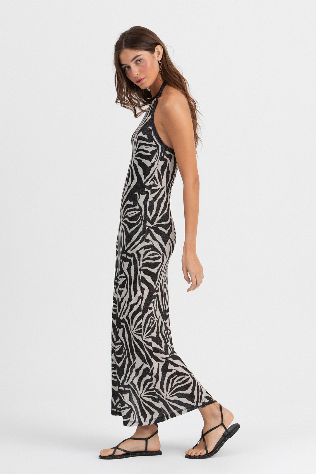 VESTIDO HALTER PRINT LUREX