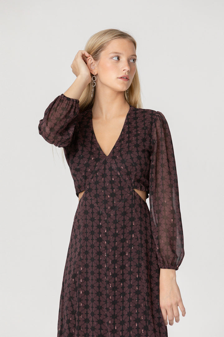 MIDI DRESS WITH V-NECK AND CUT-OUT