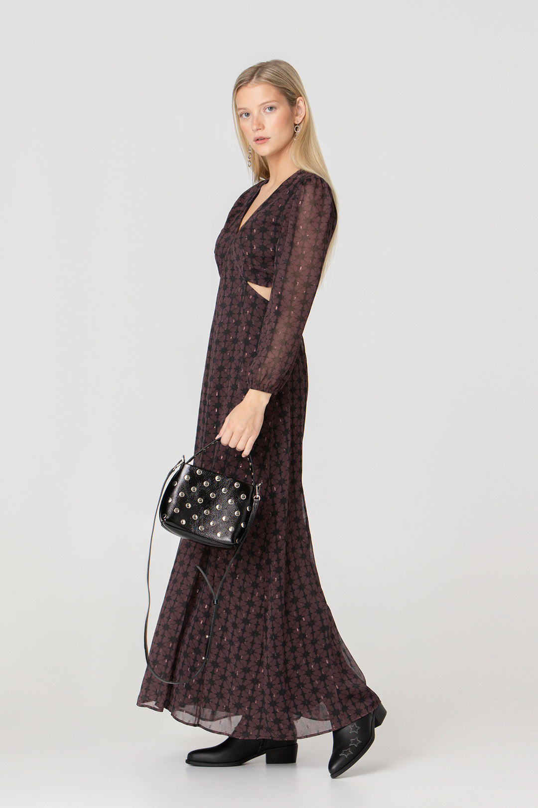 MIDI DRESS WITH V-NECK AND CUT-OUT