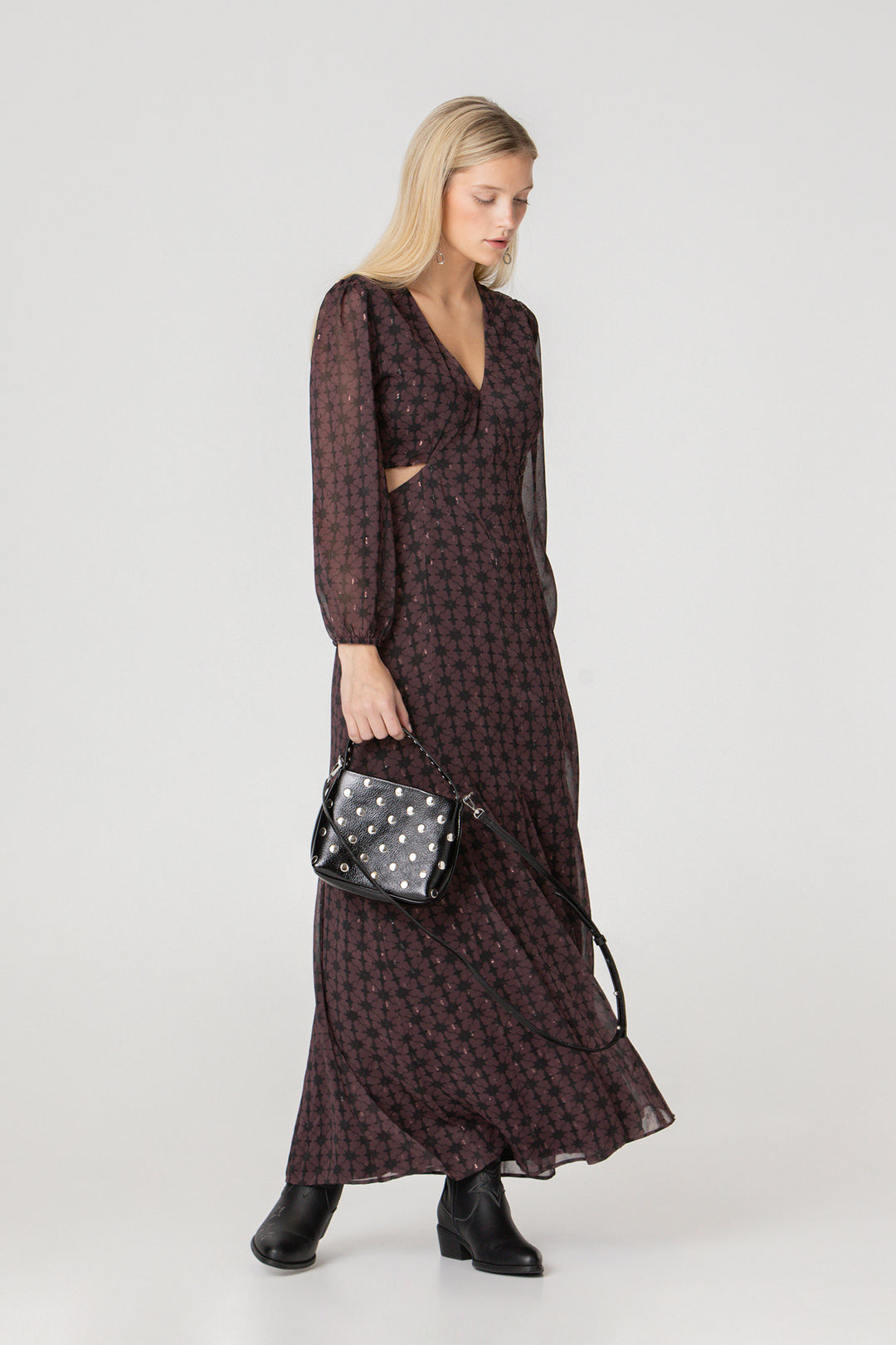 MIDI DRESS WITH V-NECK AND CUT-OUT