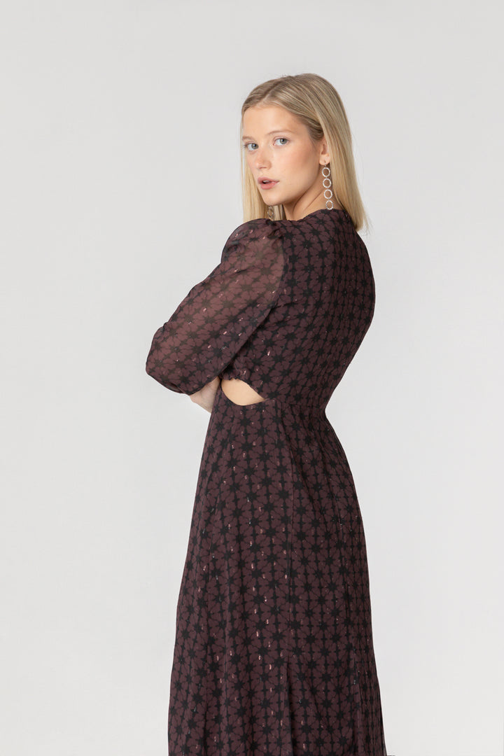 MIDI DRESS WITH V-NECK AND CUT-OUT