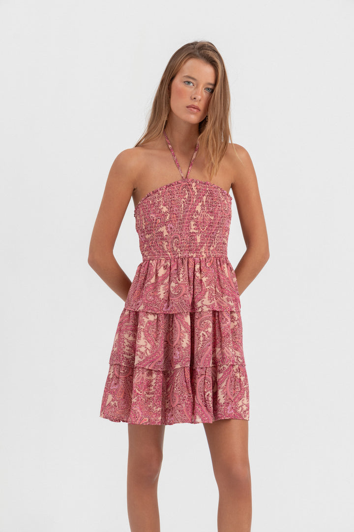 VESTIDO MINI ESTAMPADO VOLANTES