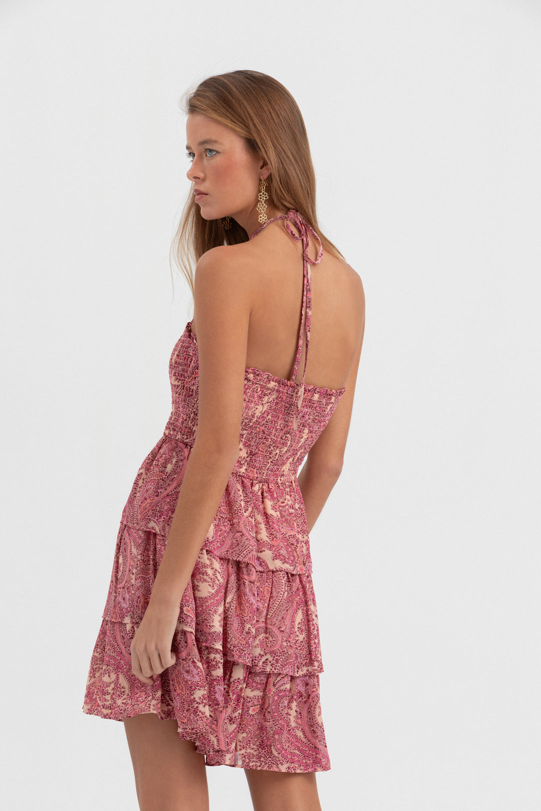 VESTIDO MINI ESTAMPADO VOLANTES