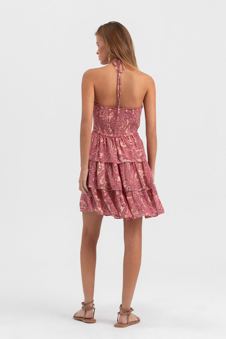 VESTIDO MINI ESTAMPADO VOLANTES