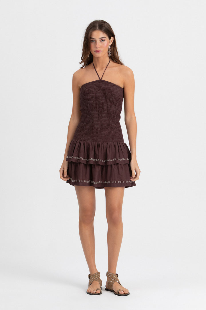 VESTIDO MINI FRUNCIDO ABALORIOS