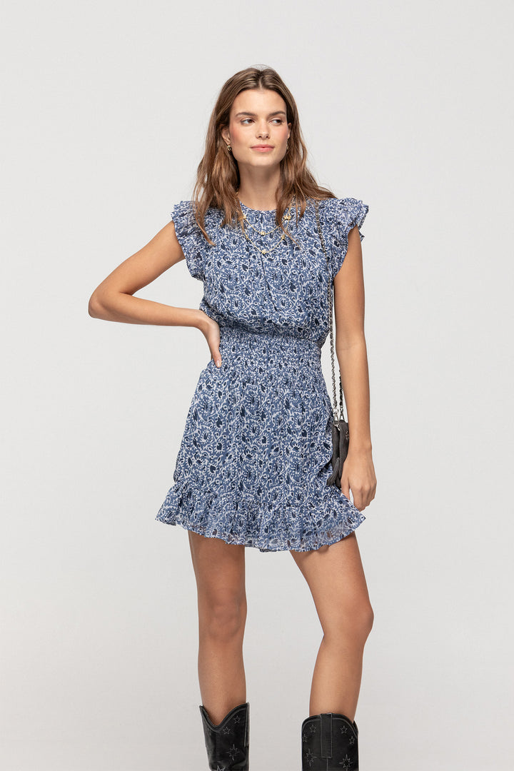 VESTIDO MINI FRUNCIDO ESTAMPADO