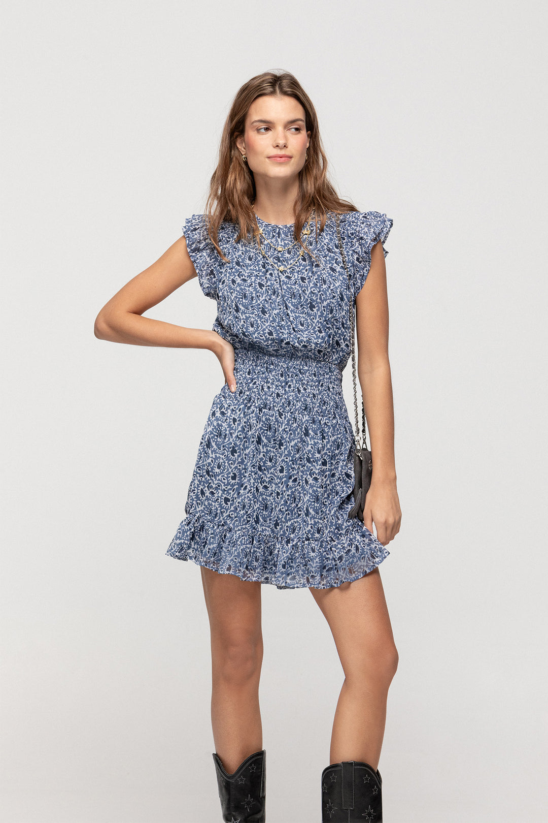 VESTIDO MINI FRUNCIDO ESTAMPADO