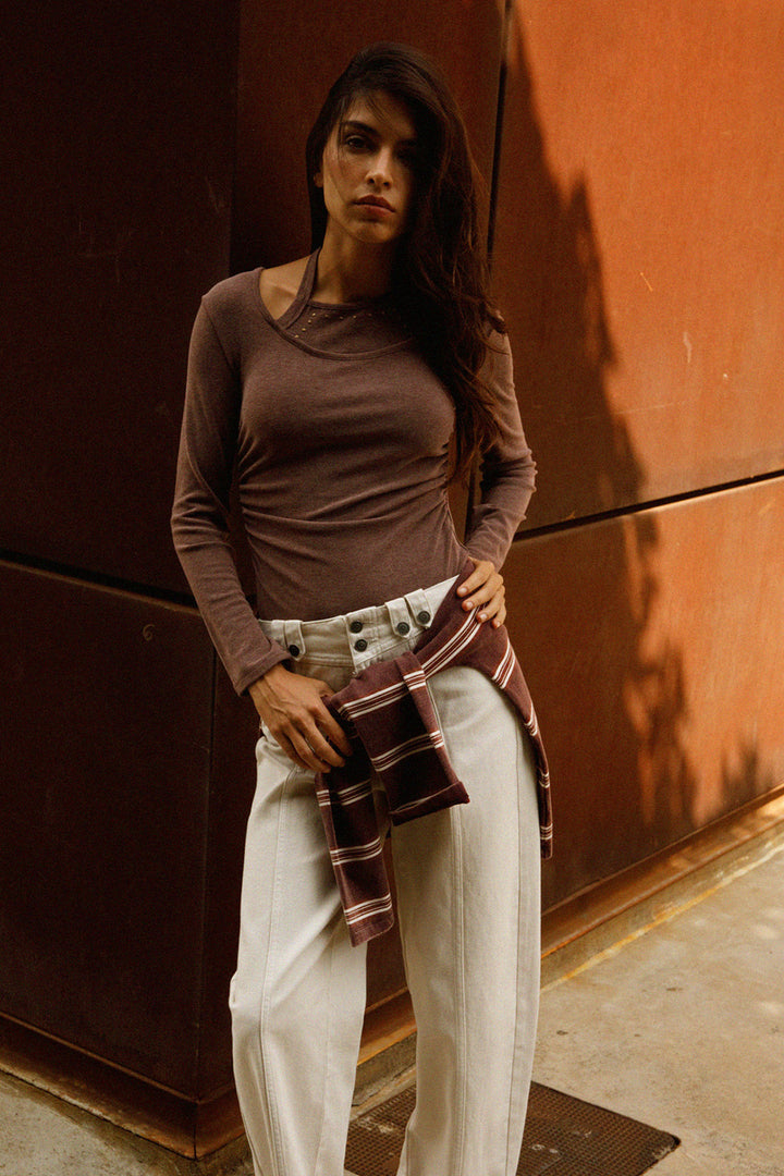 TOP HALTER MANGA LARGA