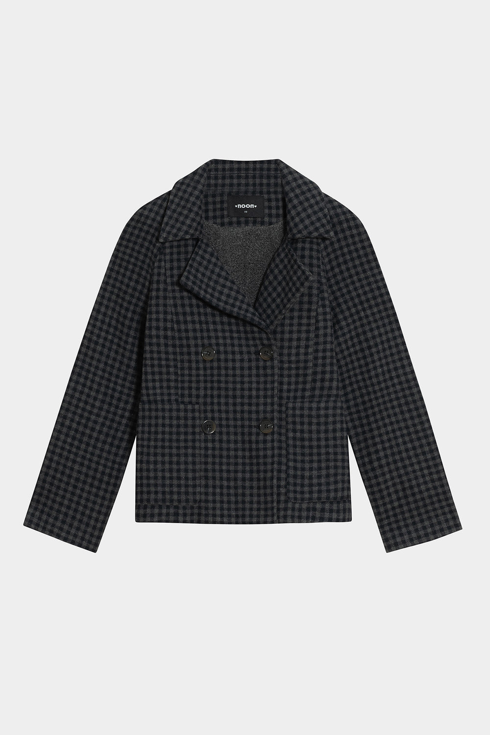 SHORT CHECKERED DOUBLE-BREADED COAT