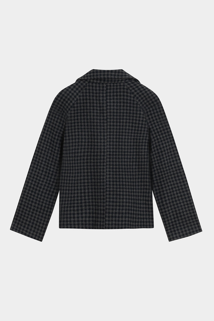 SHORT CHECKERED DOUBLE-BREADED COAT