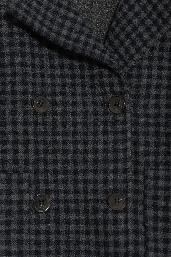 SHORT CHECKERED DOUBLE-BREADED COAT